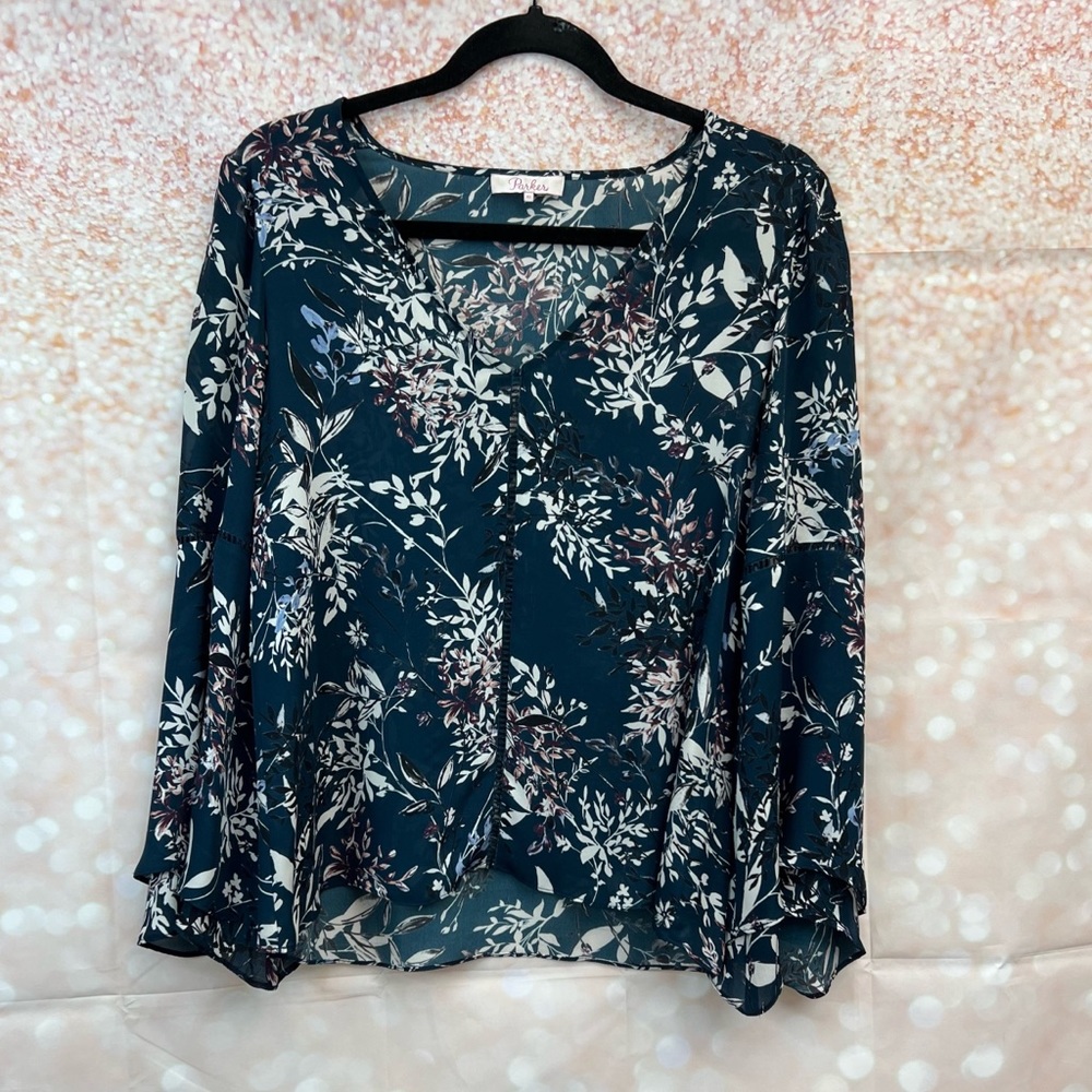 Parker Floral Silk Blouse, Ruffled Sleeves